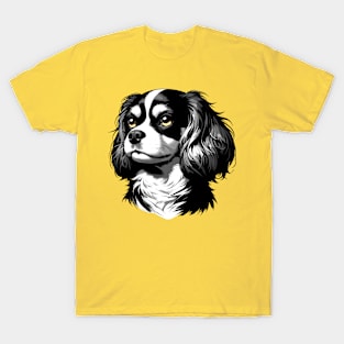 Stunning and Cool English Toy Spaniel Monochrome and Gold Portrait for Father's Day T-Shirt